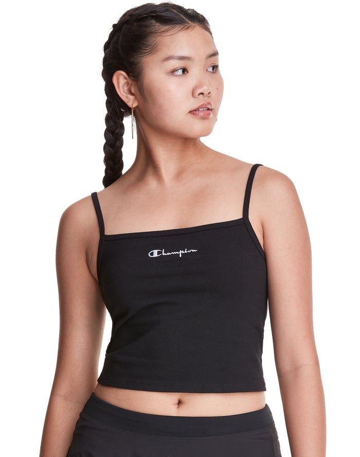 Champion Dame T-Shirts Sort - Cropped Cami - Danmark FYW-819640